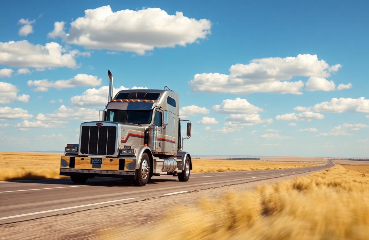 Western Star semi-truck driving on a prairie highway